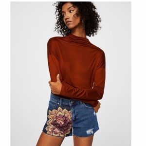 Mango Denim Embroidered Shorts
